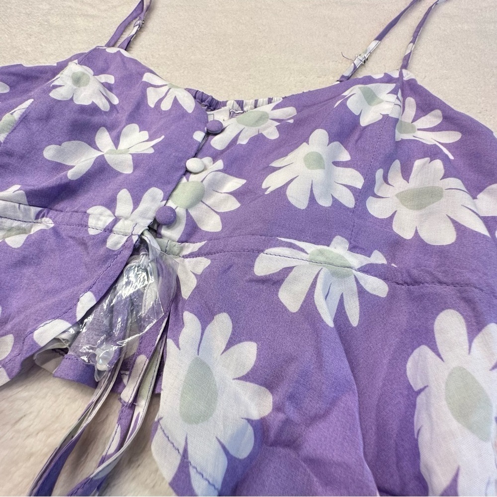 NWT Full Tilt Purple Floral Daisy Split Front Strappy Crop Tank - Picture 8 of 15
